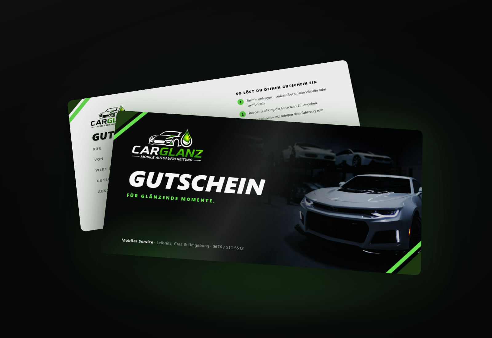 CARGLANZ Gutscheinkarte – Vorder- und Rückseite